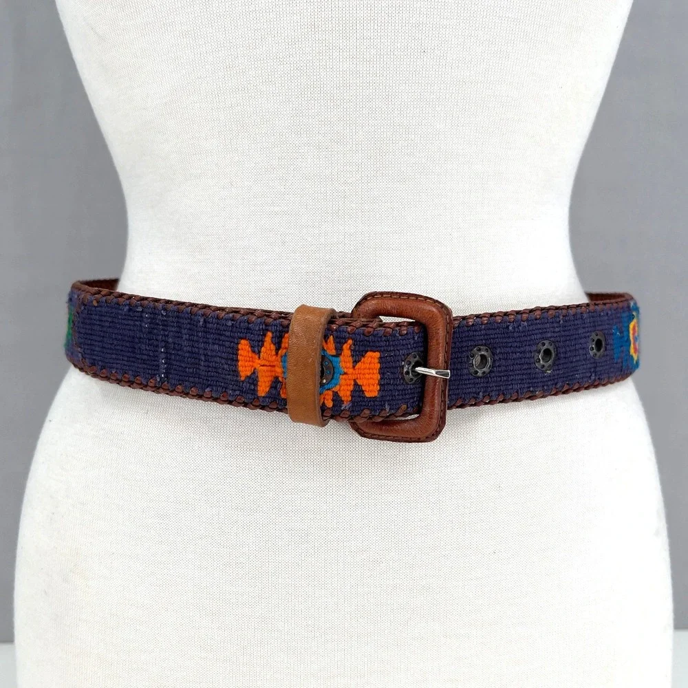Men's 30 Handmade Guatemalan Belt Woven Textile Leather Boho Southwestern Unisex